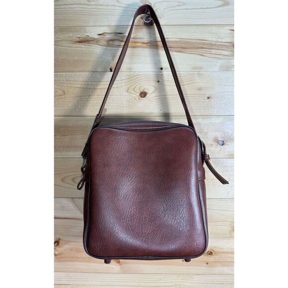Interpur 1980s Carry On Luggage Weekender Bag Vintage Brown Vinyl Travel Tote Le - Picture 2 of 13